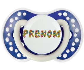 Tétine Prénom ou texte personnalisée alphabet style-9 :Bleu-marine phosphorescente Tétine embout Lovi Dynamic 0/6 mois