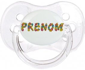 Tétine Prénom ou texte personnalisée alphabet style-9 :Transparent classique Tétine embout cerise 0/6 mois