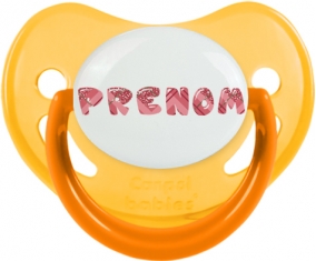 Tétine Prénom ou texte personnalisée alphabet style-10 :Jaune phosphorescente embout physiologique 0/6 mois