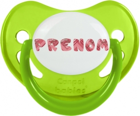 Tétine Prénom ou texte personnalisée alphabet style-10 :Vert phosphorescente embout physiologique 0/6 mois