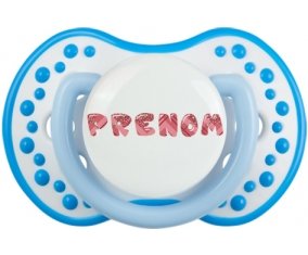 Tétine Prénom ou texte personnalisée alphabet style-10 :Blanc-bleu phosphorescente Tétine embout Lovi Dynamic 0/6 mois