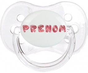 Tétine Prénom ou texte personnalisée alphabet style-10 :Transparent classique Tétine embout cerise 0/6 mois