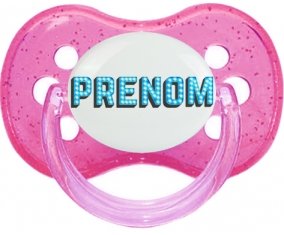 Tétine Prénom ou texte personnalisée alphabet style-11 :Rose à paillette Tétine embout cerise 0/6 mois