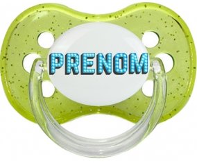 Tétine Prénom ou texte personnalisée alphabet style-11 :Vert à paillette Tétine embout cerise 0/6 mois