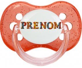 Tétine Prénom ou texte personnalisée alphabet style-13 :Rouge à paillette Tétine embout cerise 0/6 mois