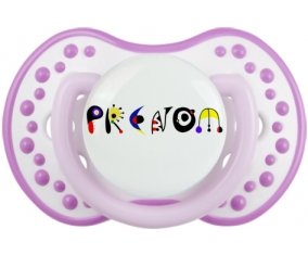 Tétine Prénom ou texte personnalisée alphabet style-14 :Blanc-mauve classique Tétine embout Lovi Dynamic 0/6 mois