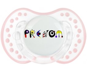Tétine Prénom ou texte personnalisée alphabet style-14 :Retro-blanc-rose-tendre classique Tétine embout Lovi Dynamic 0/6 mois