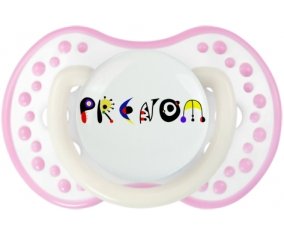Tétine Prénom ou texte personnalisée alphabet style-14 :Blanc-rose phosphorescente Tétine embout Lovi Dynamic 0/6 mois