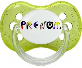 Tétine Prénom ou texte personnalisée alphabet style-14 :Vert à paillette Tétine embout cerise 0/6 mois