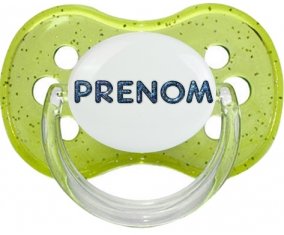 Tétine Prénom ou texte personnalisée alphabet style-15 :Vert à paillette Tétine embout cerise 0/6 mois