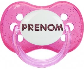 Tétine Prénom ou texte personnalisée alphabet style-16 :Rose à paillette Tétine embout cerise 0/6 mois