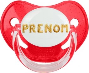 Tétine Prénom ou texte personnalisée alphabet style-17 :Rouge à paillette embout physiologique 0/6 mois