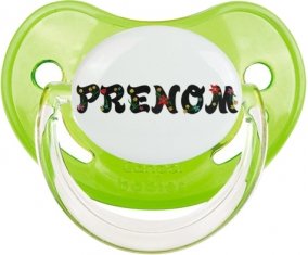 Tétine Prénom ou texte personnalisée alphabet style-20 :Vert classique embout physiologique 0/6 mois