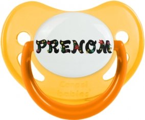 Tétine Prénom ou texte personnalisée alphabet style-20 :Jaune phosphorescente embout physiologique 0/6 mois