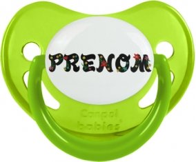Tétine Prénom ou texte personnalisée alphabet style-20 :Vert phosphorescente embout physiologique 0/6 mois