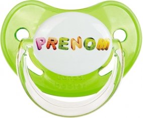 Tétine Prénom ou texte personnalisée alphabet style-21 :Vert classique embout physiologique 0/6 mois