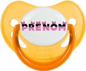 Tétine Prénom ou texte personnalisée alphabet style-23 :Jaune phosphorescente embout physiologique 0/6 mois