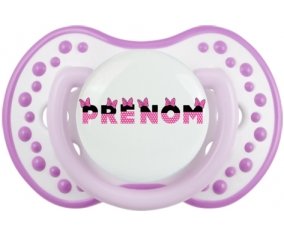 Tétine Prénom ou texte personnalisée alphabet style-23 :Blanc-mauve classique Tétine embout Lovi Dynamic 0/6 mois