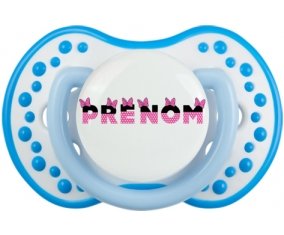 Tétine Prénom ou texte personnalisée alphabet style-23 :Blanc-bleu phosphorescente Tétine embout Lovi Dynamic 0/6 mois