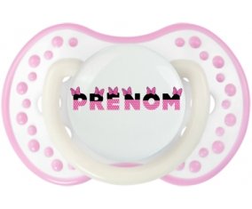 Tétine Prénom ou texte personnalisée alphabet style-23 :Blanc-rose phosphorescente Tétine embout Lovi Dynamic 0/6 mois