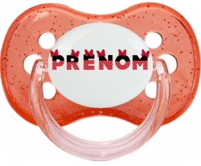 Tétine Prénom ou texte personnalisée alphabet style-24 :Rouge à paillette Tétine embout cerise 0/6 mois