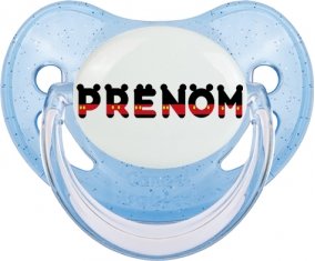 Tétine Prénom ou texte personnalisée alphabet style-25 :Bleue à paillette embout physiologique 0/6 mois