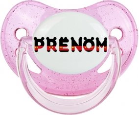 Tétine Prénom ou texte personnalisée alphabet style-25 :Rose à paillette embout physiologique 0/6 mois