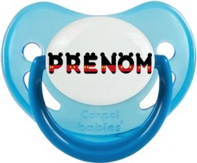 Tétine Prénom ou texte personnalisée alphabet style-25 :Bleue phosphorescente embout physiologique 0/6 mois