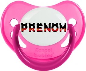 Tétine Prénom ou texte personnalisée alphabet style-25 :Rose phosphorescente embout physiologique 0/6 mois