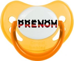 Tétine Prénom ou texte personnalisée alphabet style-25 :Jaune phosphorescente embout physiologique 0/6 mois