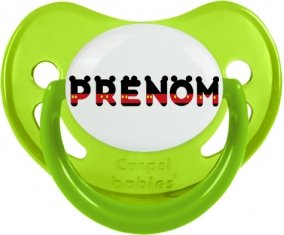 Tétine Prénom ou texte personnalisée alphabet style-25 :Vert phosphorescente embout physiologique 0/6 mois