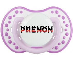 Tétine Prénom ou texte personnalisée alphabet style-25 :Blanc-mauve classique Tétine embout Lovi Dynamic 0/6 mois