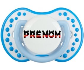 Tétine Prénom ou texte personnalisée alphabet style-25 :Blanc-bleu phosphorescente Tétine embout Lovi Dynamic 0/6 mois