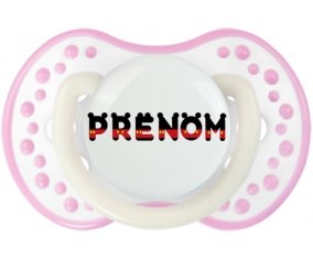 Tétine Prénom ou texte personnalisée alphabet style-25 :Blanc-rose phosphorescente Tétine embout Lovi Dynamic 0/6 mois