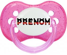 Tétine Prénom ou texte personnalisée alphabet style-25 :Rose à paillette Tétine embout cerise 0/6 mois