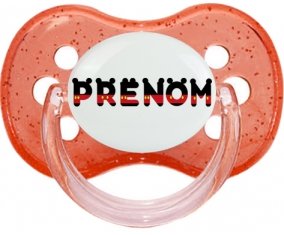 Tétine Prénom ou texte personnalisée alphabet style-25 :Rouge à paillette Tétine embout cerise 0/6 mois