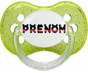 Tétine Prénom ou texte personnalisée alphabet style-25 :Vert à paillette Tétine embout cerise 0/6 mois