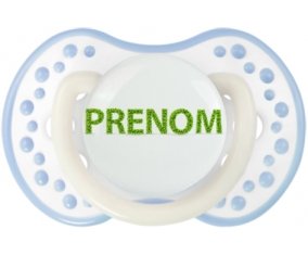 Tétine Prénom ou texte personnalisée alphabet style-26 :Blanc-cyan classique Tétine embout Lovi Dynamic 0/6 mois