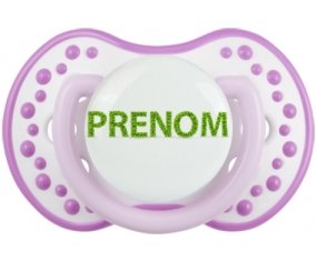 Tétine Prénom ou texte personnalisée alphabet style-26 :Blanc-mauve classique Tétine embout Lovi Dynamic 0/6 mois