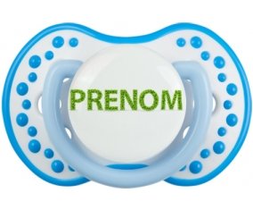 Tétine Prénom ou texte personnalisée alphabet style-26 :Blanc-bleu phosphorescente Tétine embout Lovi Dynamic 0/6 mois