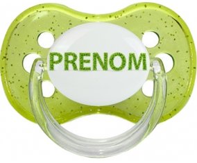 Tétine Prénom ou texte personnalisée alphabet style-26 :Vert à paillette Tétine embout cerise 0/6 mois