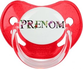 Tétine Prénom ou texte personnalisée alphabet style-27 :Rouge à paillette embout physiologique 0/6 mois