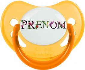Tétine Prénom ou texte personnalisée alphabet style-27 :Jaune phosphorescente embout physiologique 0/6 mois