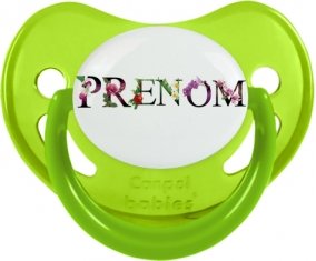 Tétine Prénom ou texte personnalisée alphabet style-27 :Vert phosphorescente embout physiologique 0/6 mois