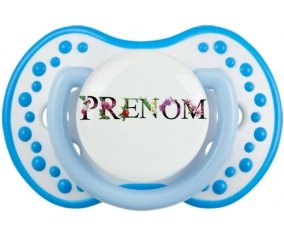 Tétine Prénom ou texte personnalisée alphabet style-27 :Blanc-bleu phosphorescente Tétine embout Lovi Dynamic 0/6 mois