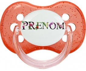 Tétine Prénom ou texte personnalisée alphabet style-27 :Rouge à paillette Tétine embout cerise 0/6 mois