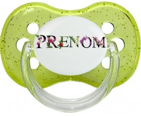 Tétine Prénom ou texte personnalisée alphabet style-27 :Vert à paillette Tétine embout cerise 0/6 mois