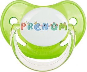 Tétine Prénom ou texte personnalisée alphabet style-28 :Vert classique embout physiologique 0/6 mois