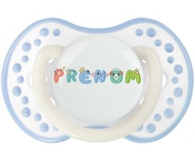 Tétine Prénom ou texte personnalisée alphabet style-28 :Blanc-cyan classique Tétine embout Lovi Dynamic 0/6 mois