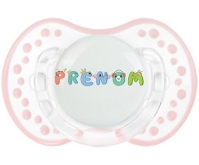 Tétine Prénom ou texte personnalisée alphabet style-28 :Retro-blanc-rose-tendre classique Tétine embout Lovi Dynamic 0/6 mois